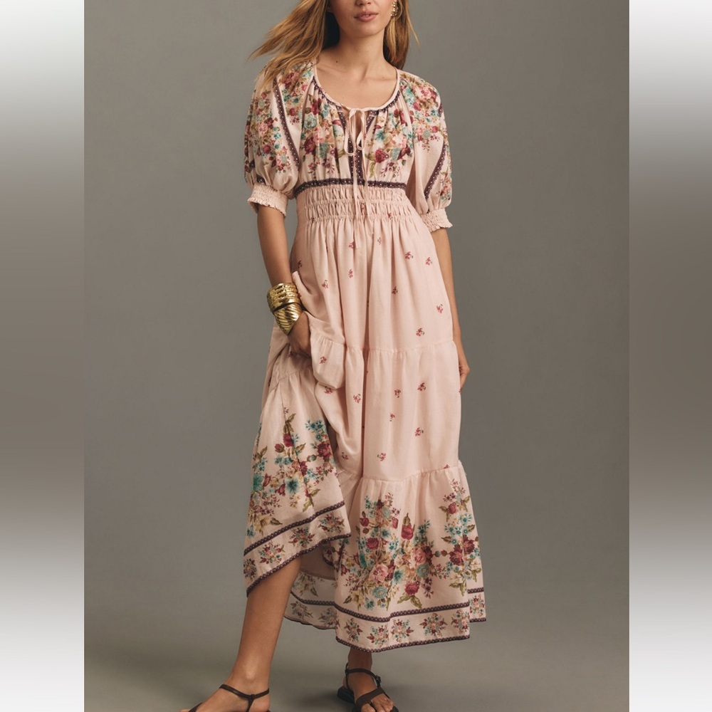 Anthropologie Floral Maxi Dress in Pink and Multicolor